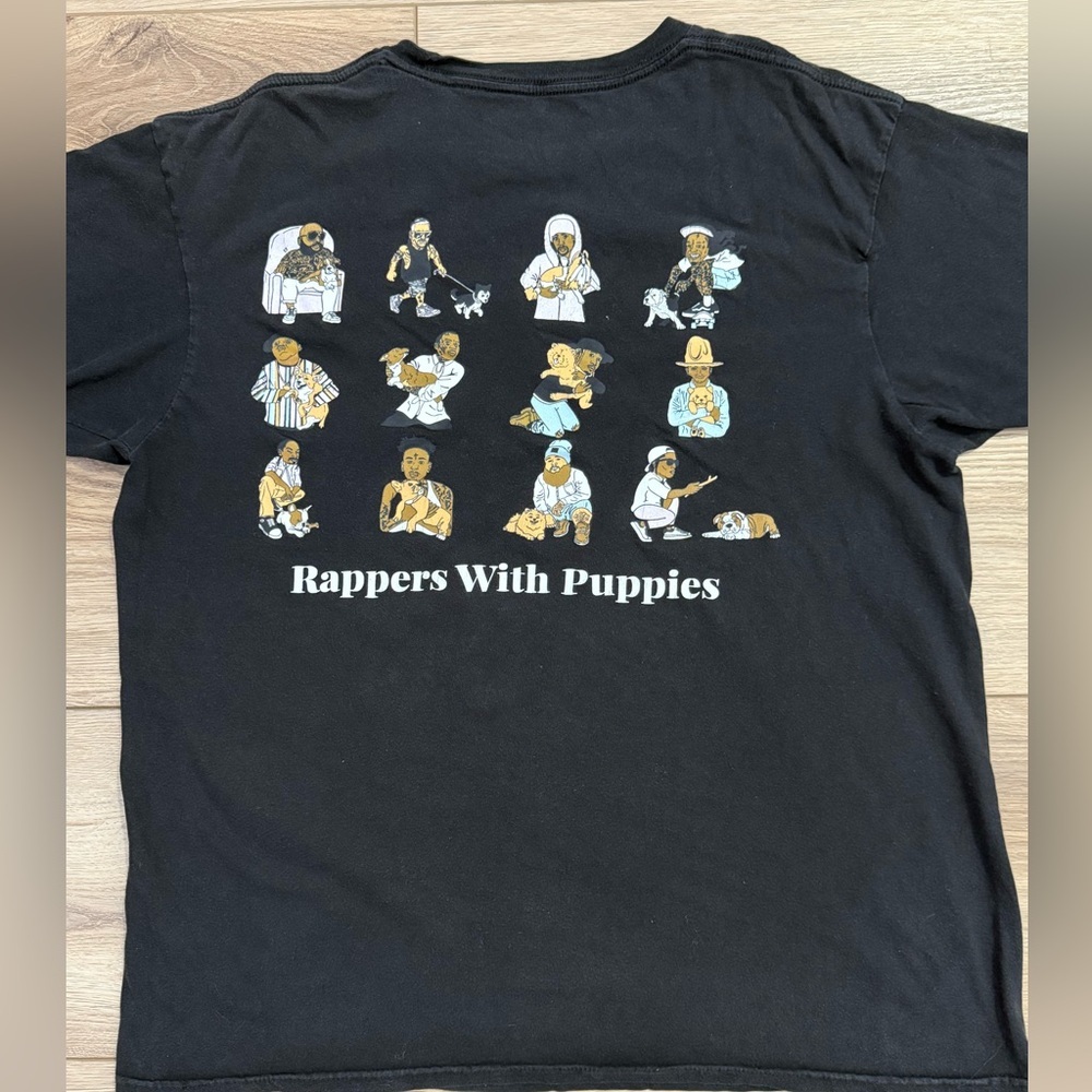 Rappers With Puppies Dog Limited Black Crew Neck T-Shirt Men's Size (XL) Rare